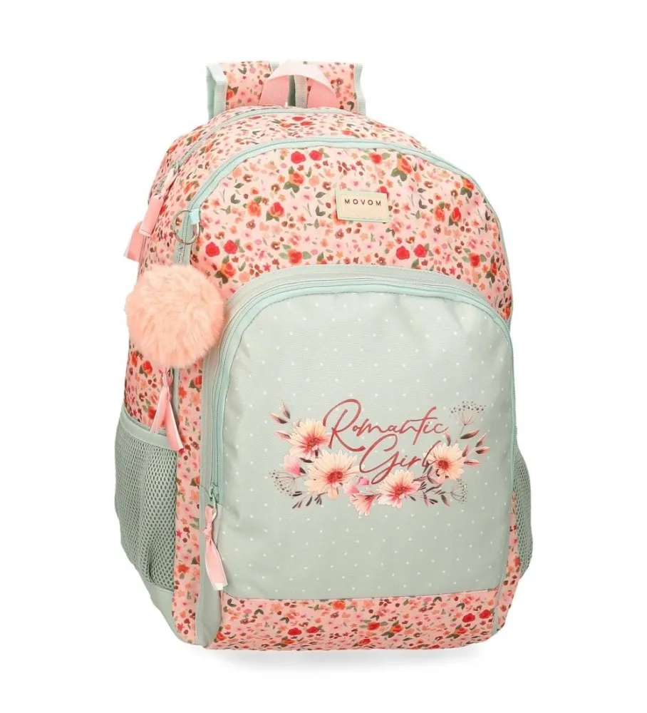 MOCHILA ESCOLAR MOVOM ROMANTIC GIRL ADAPTABLE DOS COMPARTIMENTOS VERDE 33X46X17CM